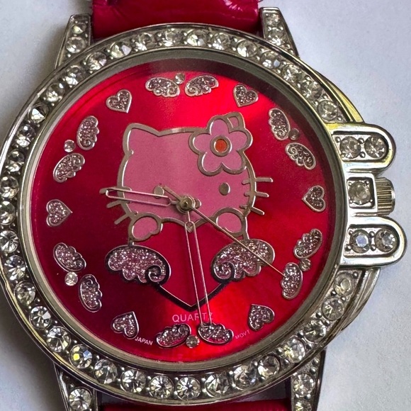 ⏰  Vintage Early 2000’s Hello Kitty Red Leather and Pave Crystal Watch 💖✨ - Picture 3 of 13